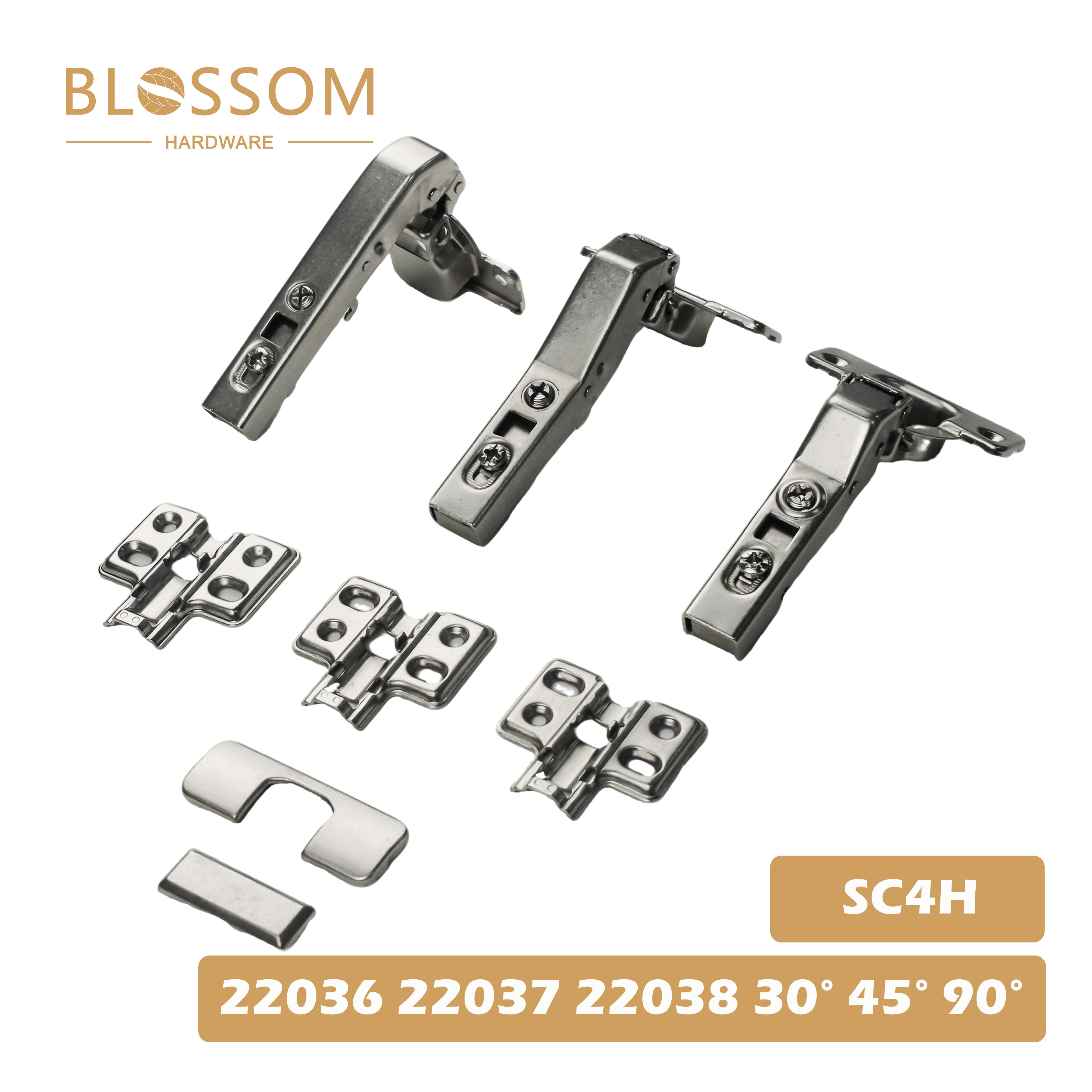 Blossom SC4H Series 30° 45° 90° Special Angle Concealed Cabinet Hinge with Quick Mount 2-Hole Base Plate